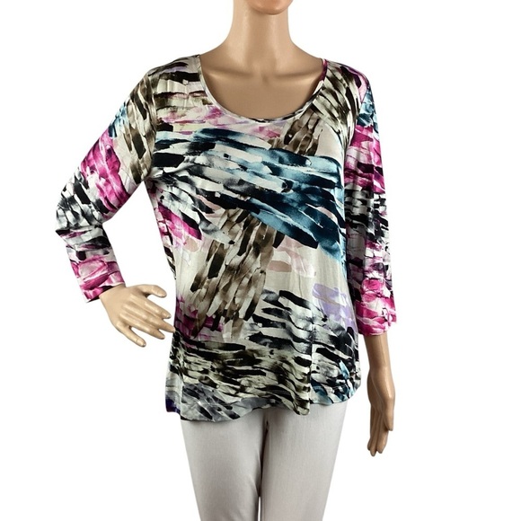 Escada Eveline Fantasy Print Scoop Neck Stretch Top Size L - Picture 1 of 7